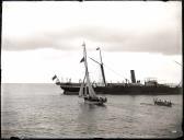 Barco de recreio "Vera" e navio a vapor na [baía da cidade do Funchal]