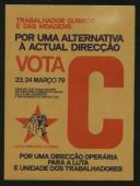 Autocolante para votação na lista C para a Direcção do Sindicato dos Trabalhadores das Indústrias Químicas do Centro, Sul e Ilhas
