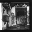 Altar mor e púlpito da igreja de Nossa Senhora do Monte, freguesia do Monte, concelho do Funchal