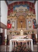 Capela-mor e altar da igreja de Nossa Senhora da Ajuda, rua Dr. Jordão Faria Paulino, Freguesia da Serra de Água, Concelho da Ribeira Brava