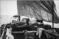 Homem a dormir dentro de um barco, na praia do Funchal, Freguesia da Sé, Concelho do Funchal