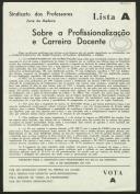 Texto "Sobre a profissionalização e carreira docente" da Lista A do Sindicato dos Professores - Madeira