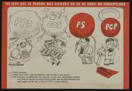 Panfleto do PCP com caricaturas dos partidos PPD, CDS e PS no contexto regional