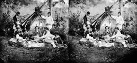 Retrato de um grupo de pessoas num piquenique em local não identificado, na Ilha da Madeira