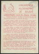 Panfleto da FEML para concentração de homenagem a Alexandrino de Sousa