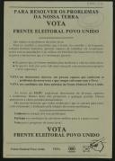 Panfleto de propaganda e apelo ao voto da FEPU