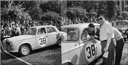 Duas imagens do automóvel de competição Peugeot do piloto Emílio S. Tavares, na linha de partida da 1ª Volta à Ilha da Madeira, na Avenida Arriaga, Freguesia da Sé, Concelho do Funchal