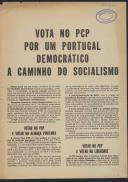 Panfleto de propaganda e apelo ao voto no PCP