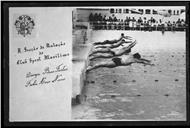 Cartão de Boas Festas da secção de natação do Clube Sport Marítimo com ilustração da atividade na piscina do Lido do Funchal
