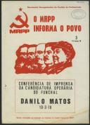 Boletim N.º 3 do MRPP sobre a candidatura operária do Funchal: Danilo Matos