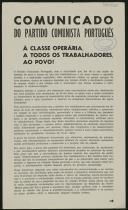 Comunicado do PCP aos trabalhadores e portugueses em geral