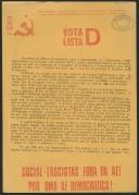 Panfleto da FEML de apelo ao voto na lista D para a associação de estudantes